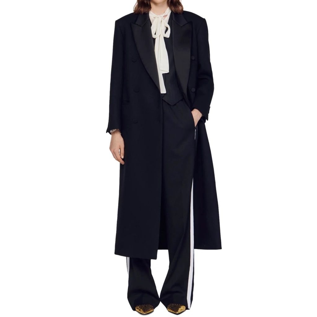 Emanuelle Satin Trim Double Breasted Coat
